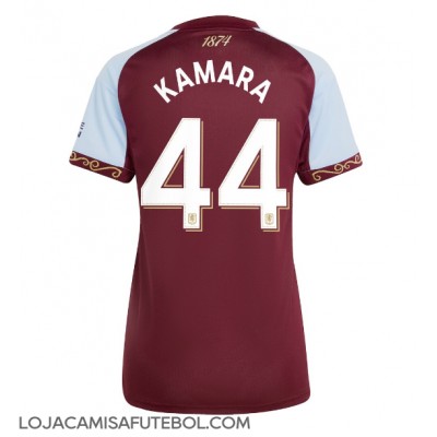 Camisa de Futebol Aston Villa Boubacar Kamara #44 Equipamento Principal Mulheres 2025-26 Manga Curta Camisa de Futebol Aston Villa Boubacar Kamara #44 Equipamento Principal Mulheres 2025-26 Manga Curta